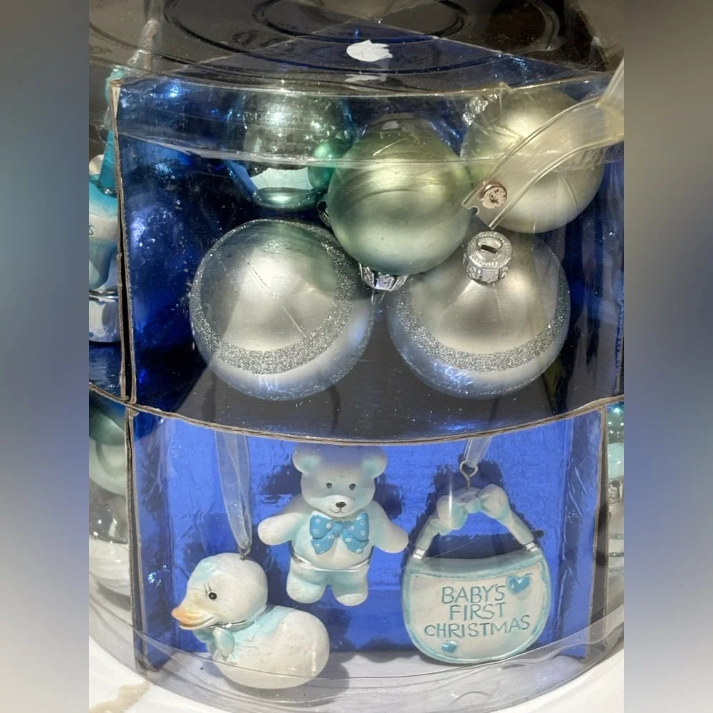 VTG Baby's First Christmas 66 Ornaments Set Boy Blue and Silver 2007 Target